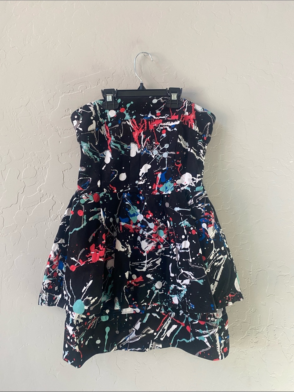 Charlotte Russe Women’s Black Multicolor Splatter Strapless A-Line Dress Size M
